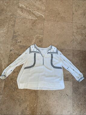 White Embroidered V-Neck Peasant Blouse